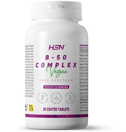 HSN B-50 Complex Complejo Vitamina B | 30 Tabletas | Todas las Vitaminas del Grupo B | Con PABA, Inositol | Formas de Alta Biodisponibilidad | No-GMO, Vegano, Sin Gluten