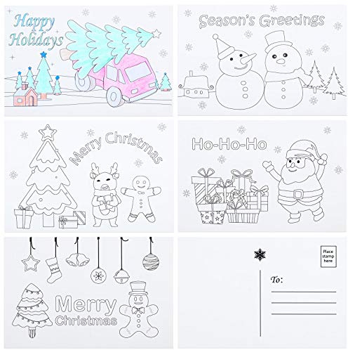 30 Stücke Weihnachten Farbe Färben Sie Ihre Eigenen Postkarten Färbung Karikatur Weihnachten Grußkarten Färbung Weihnachten Karten für DIY Kinder Student Geschenk, 5 Designs, 4 x 6 Zoll
