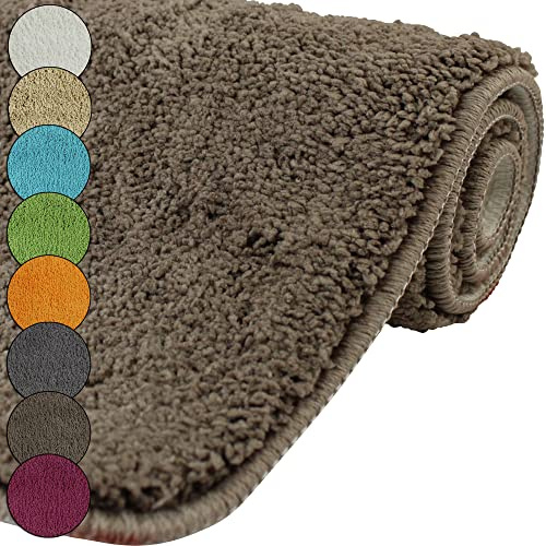 DILUMA | Badematte 50x80 cm Taupe | Badteppich | Flauschiger Hochflor, Weich, rutschfest, Saugstark