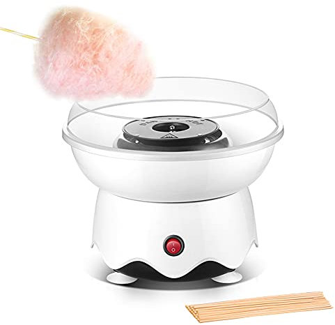 Cotton Candy Maker, Candy Floss Machine for Kids, Mini DIY Cotton Candy Machine with Large Splash Plate and 20 Sticks, Electric Cotton Candy Machine for Birthday/Children's Day (White)