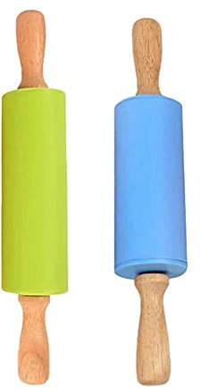CENPEK Lot de 2 mini rouleaux à pâtisserie de 22,9 cm avec poignée en bois et silicone antiadhésif pour enfants