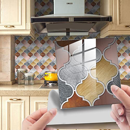 Tile Stickers Grey Rose Gold Stick on Tiles PVC Tile Stickers for Kitchen Heat Resistant Waterproof Self Adhesive Wall Tiles Peel and Stick Wallpaper Stair Stickers Self-Adhesive 10x10x10pcs