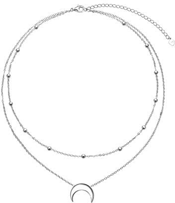 Flyow Halbmond Geschichtete Choker Halskette S925 Sterling Silber Mond Anhänger Schmuck Verstellbare Schlüsselbein Halskette für Damen Mädchen Geburtstagsgeschenke