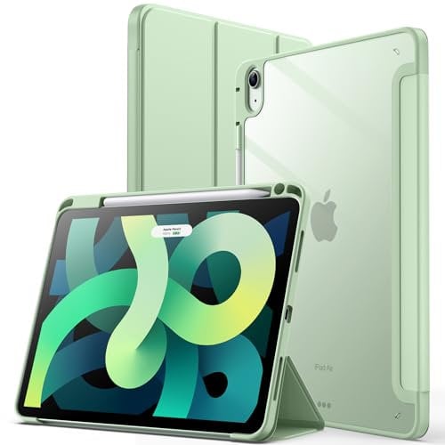 JETech Hülle für iPad Air 11 Zoll M3/M2 (2025/2024), iPad Air 5/4 (2022/2020, 5./4.) mit Stifthalter, Klare Transparente Rückseitenschale Dünner Ständer Tablet Schutzhülle (Matcha Grün)