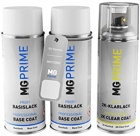 MG PRIME Motorradlack Set Spraydosen für Kymco NH193NV Bianco Ice Pearl +2K