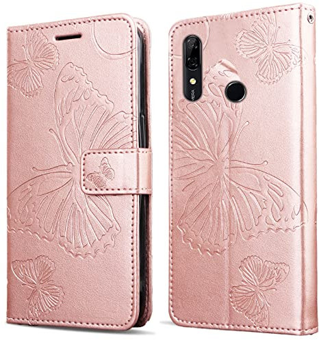 DENDICO Cover per Huawei P Smart Z / Y9 Prime 2019, Portafoglio Custodia in PU Pelle per Huawei P Smart Z / Y9 Prime 2019, Antiurto Cover a Libro con Slot per Carte, Oro Rosa