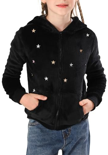 V.&GRIN Fleecejacke Kinder mit Kapuze Langarm Kuschelige Sweatjacke Mädchen Zip Up Hoodie Herbst Kapuzenpullover Coole Kleidung Gr.105 bis 155cm
