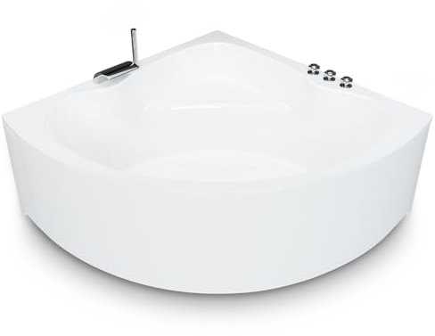 Aquade Acryl Eckbadewanne 140x140 Modell: Koblenz - Weiß Badewanne Komplettset 140x140 - Badewannen Mit Wannenträger + Schürze + Wannenrandarmatur
