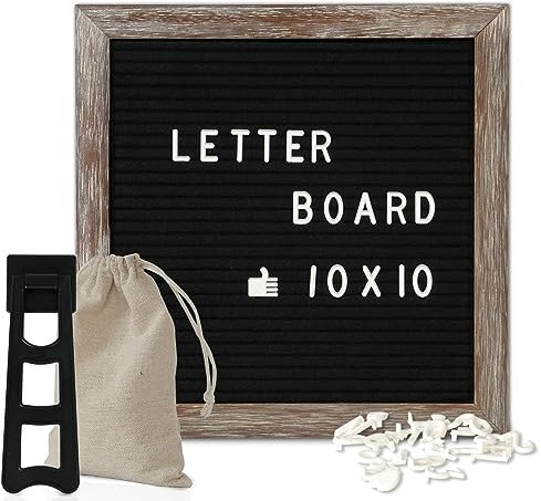 4 THOUGHT Letter Board Sign with 500 Letters 10 x 10 Felt Letter Board with Stand for Back to School Rustic Brown Wooden Frame Message Board Black Announcement Board Valentine's Day Gift Birthday