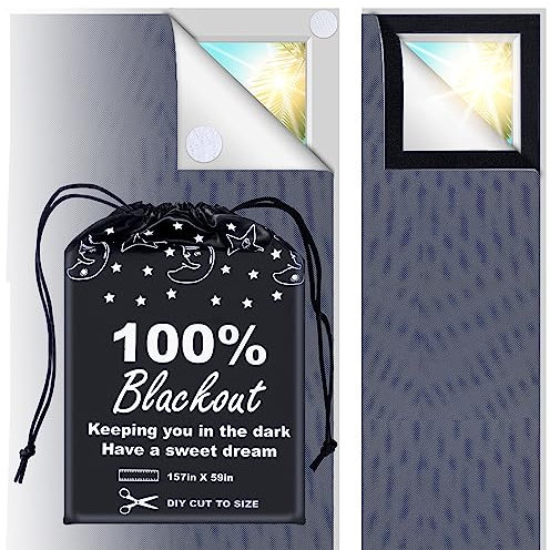 Verdunklungsrollo, 100 % Verdunkelung, 398,8 x 150 cm, zum Selbermachen, auf jede Größe oder Form zuschneidbar, mit Klettverschlüssen, tragbare Taschen für Reisen, Licht und UV-Schutz, für Haus, Baby,