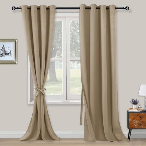 XWZO Blickdichte Vorhänge Verdunklungsvorhänge mit Ösen 2 Stücke Gardienen mit Raffhalter Lichtundurchlässige Vorhänge für Schlafzimmer,WonhzimmerBüro, 260x140 cm, Taupe