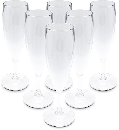 DOJA Barcelona | Flute Champagne Plastique 160 ml | Pack 6 | Coupe Champagne Plastique | 195X68X2mm | Polycarbonate Transparent | Verre Plastique Reutilisable | pour Vaisselle et Arts de la Table, Vin