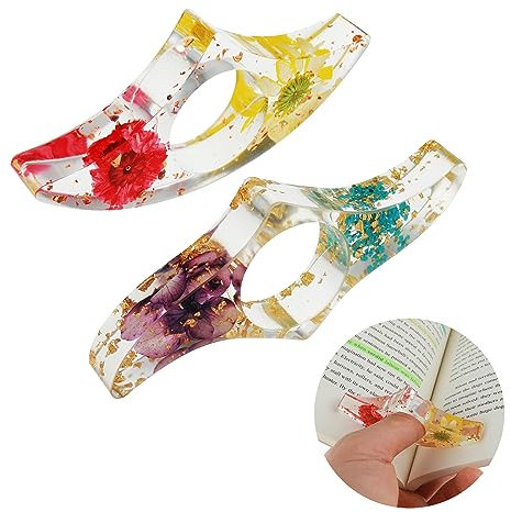 TIESOME Trockenblumen Buchseitenhalter zum Lesen, 2 Stück, transparent Daumen Lesezeichen Buchöffner aus Kunstharz Buchzubehör Leser Buchliebhaber Bücherwurm Lesezeichen(Stil B)