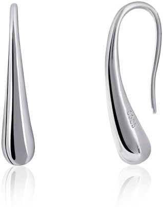 Weviway S925 Sterling Silver Teardrop Pull-Through Earrings, Dangle Drop Design, Handmade Women's Threader Jewellery