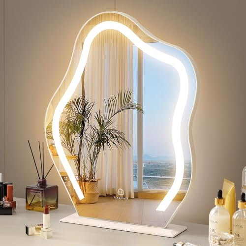 FENCHILIN Vanity Mirror with Lights Cloud Shape 45x55cm Hollywood Makeup Mirror with Lights Dimmable 3 Color LED for Dressing Table Wall Decorative10x Magnification