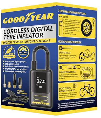 Goodyear Cordless Car Tyre Inflator Pump LED Portable Air Compressor Digital