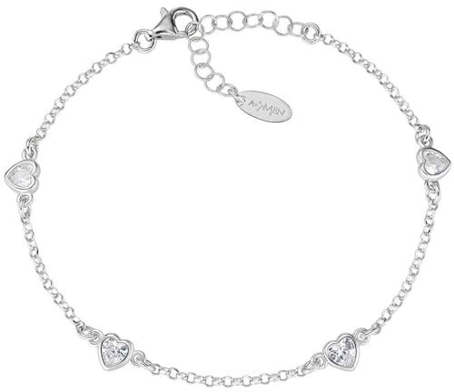 Amen Armband aus 925er Silber, aus der Kollektion Valentine 2024, mit weißen Zirkonia, rhodiniert, Länge 16 + 3 cm, Durchmesser 4 mm, Sterling-Silber