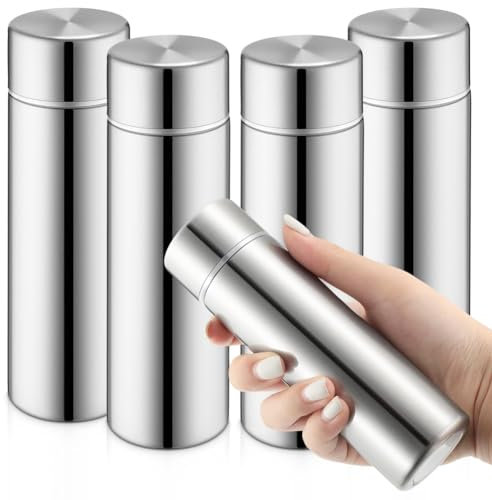 Dedjgoo 4 Piece 4.4 Oz Cute Small Insulated Water Bottles Pocket Silver Stainless Steel for Kids Women Coffee Tea