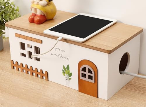 TUKDAK Kabel-Management-Box, Holz-Verlängerungskabel-Organizer, handgefertigte Steckdosenleiste für TV, Computer, Kabel, USB-Hub-System, Überspannungsschutz, Kabelversteck auf Schreibtisch oder Boden,