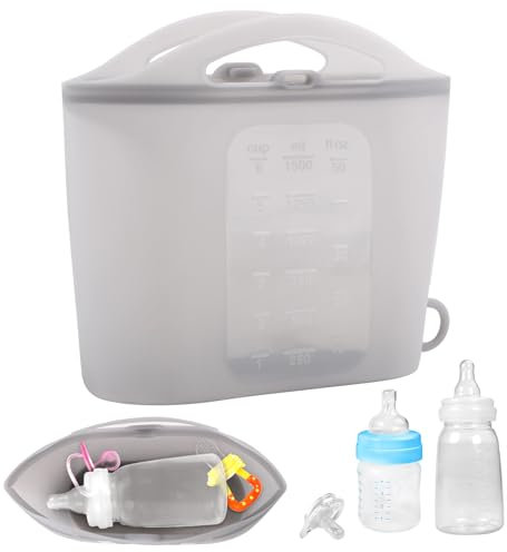 1.5L Breast Pump Sterilizer Bags, Reusable Sterilizer Bags for Baby Bottles Silicone Microwave Steam Sterilizer Bag Mom Must-Have Accessories for Pacifiers Breast Pump for Home On-The-Go (Grey)