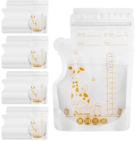 Invalidism 120 bolsas de almacenamiento de leche materna de 250 ml, sello de cremallera a prueba de fugas, escala de medición, congelador, nevera, seguras para madres lactantes, boquilla fácil de
