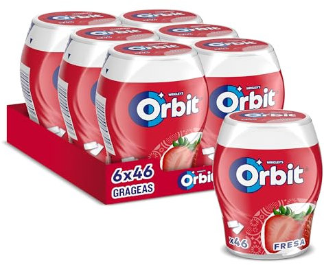 ORBIT - Bote de Chicles Sin Azúcar Sabor Fresa - Frescura Intensa y Larga Duración, Pack de 6 Botes con 46 Chicles Cada Uno