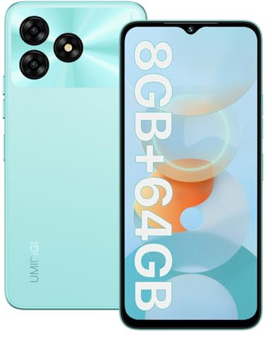 UMIDIGI G5A telefono cellulare libero Android 13, smartphone 8 GB (4+4) +64 GB/TF 1 TB, batteria 5000 mAh cellulari, 6,52 HD+, fotocamera 13 MP, Dual SIM, Face ID/impronta digitale/OTG/GPS