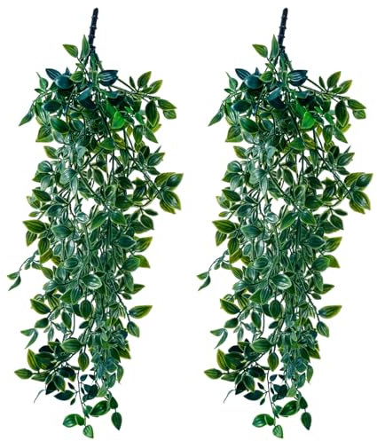 All-Pie 2X Künstliche Hängend Pflanzen Farne Hängepflanzen Kunststoff Mandala Blätter für Innen- und Außenbereiche Wohnzimmer Küche Balkon Garten Schlafzimmer Deko