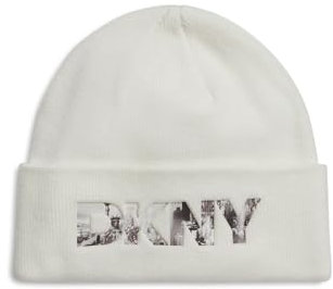 DKNY Damen Embossed City Logo Beanie-Mütze, Elfenbein, Einheitsgröße