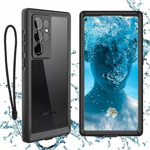 digi marker Waterproof Case for Samsung Galaxy S22 Ultra, IP68 Rated, Built-in Screen Protector, Full Body Protection, Supports Wireless Charging, Black, Thermoplastic Polyurethane