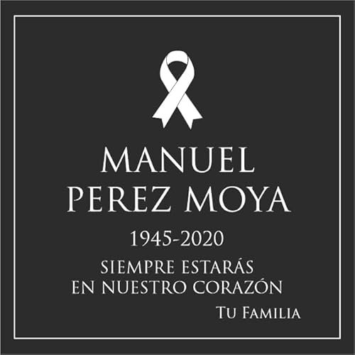 Placa funeraria de aluminio negro para exterior e interior grabada con láser para lápida, nicho o pared. Cinta doble cara ultra fuerte. Diseño lazo