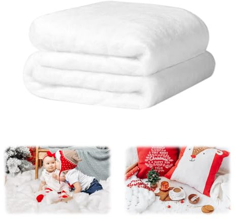 Yuragim Weihnachten Kunstschnee Dekorationen, Watte Deko Weihnachten, Schneewatte Schneematte Deko Kunstschnee Matte Weihnachten Schneedecken Rolle für Verschneite Dekoration Party Dekor (240X80 cm)