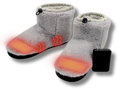 NorthHeat Beheizbare Hausschuhe für Damen in Grau, EU Schuhgröße 37-38. Elektrisch beheizte Pantoffeln mit breiter Passform – ideal für kalte Füße. Komfort und Wärme im Winter