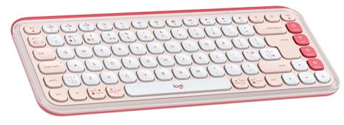 Logitech POP ICON KEYS Wireless Bluetooth Keyboard, Comfortable Typing, Programmable Keys, Easy-Switch Between up to 3 Devices, for Laptop, Tablet, PC, QWERTY UK English Layout – Rose