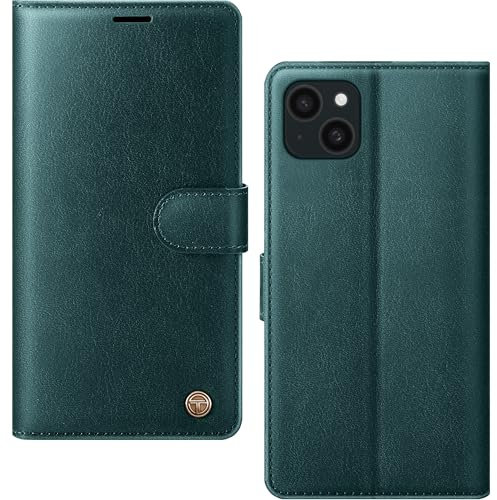 AIMOYU for iPhone 14 Case, Flip Wallet Leather Phone Case with [4 Card Slots] [Kickstand] [RFID Blocking] Magnetic Protective Shockproof Cover for iPhone 14 Phone Case - Royal Green