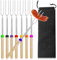 Barbecue Forks, 8 Pcs Marshmallow Toasting Forks, Retractable Outdoor Campfire Accessories Marshmallow Roasting Sticks U Shape Hot Dog Fork with Wooden Handle for BBQ Campfire Party