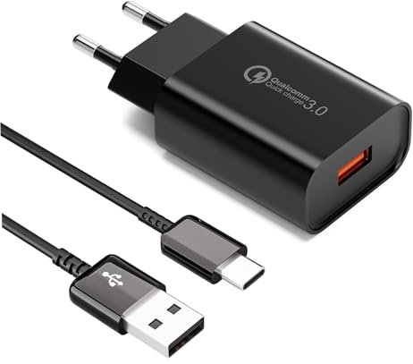 Chargeur Charge Rapide Type C avec Câble USB C 2M pour Samsung Galaxy S21 S20 S10 S9 S8 A04S A14 A15 A25 A34 A55, Xiaomi, Redmi, Huawei, Quick Charge 3.0 Adaptateur Prise USB Chargeur Telephone