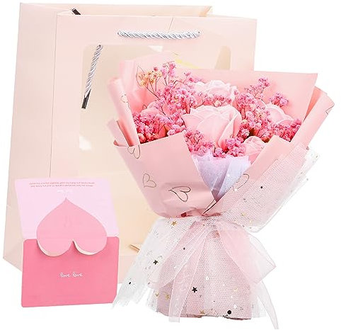 RORPOIR Getrockneter Blumenstrauß Schleierkraut und Rose Haltbare Trockenblumen Romantisches Valentinstagsgeschenk für Freundin Dekoratives Wohndeko Arrangement