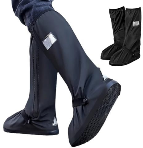 IKOPFLN 1 Paia Copriscarpe Impermeabili Alti Riutilizzabili - Galosce Resistenti all'Acqua con Suola Antiscivolo,stivali Copriscarpe Impermeabili, Outdoor Riflettente Copriscarpa Impermeabili