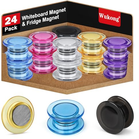Wukong Magnets for Magnetic Board - 24 Pack | 6 Colours Fridge Magnets Strong for Magnetic Board, School, Seminars, Fridge Magnets Lockers and Photo Ø 30 mm