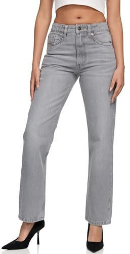 REPUBLIX Damen Mid Waist Loose-fit Denim Jeans Basic RJ-1002 Grau 42