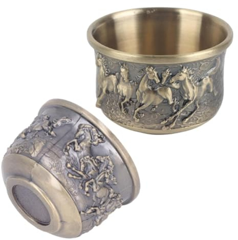 2 Stück Vintage-Kelch, 25ml mittelalterliche Becher, Bronze-Weinbecher, geprägtes Glas, Weinbecher im Retro-Stil, zum Erfolg, Muster, kleine Weinbecher, Metall Schuss Brille, Likörbecher