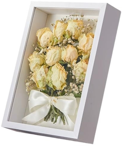 SUQ 3D Shadow Box, Fiori Shadow Box Display Case, Scatola di Visualizzazione Profonda, Quadro in Legno 3D Display Box Memorabilia Biglietti Artigianato Medaglia Fiore (Bianco, 21 x 29 cm)