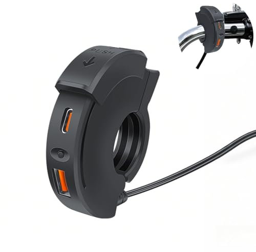 Intckwan Cargador USB para Moto 48W, IP65, 2 Puertos (QC3.0 18W + PD3.0 30W) con Interruptor, Toma USB-C 12-24V - Carga Rápida para Viajes/Aventuras/Exteriores - Compatible con Teléfonos/GPS/Cámaras