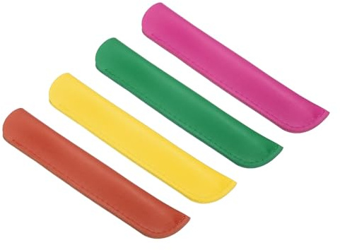 Uxcell 4 Pcs Leather Pen Pouch, Single Pen Case Holder Protective Sleeve Cover for Fountain Ball Points Pencils Touch Office Desk Supplies, Orange/Yellow/Green/Rose