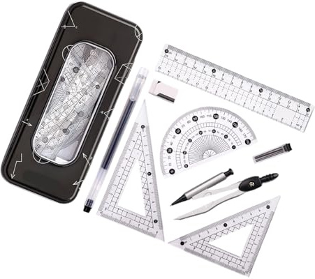 Multifunktionale Zeichenwerkzeuge inklusive Zirkel, Lineal, Winkelmesser, Radiergummi für Schule, Büro, Zuhause, in Organizern, Box, Lineal, Combo
