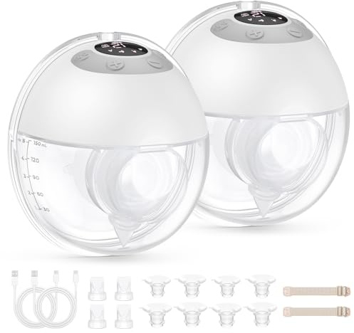 Haokoo Milchpumpe Elektrisch Freihändig für Stillende Mütter – Tragbare Elektrische Milchpumpe für Anfängerinnen, Auslaufsicher, 4 Modi & 12 Stufen, 5 Flanschgrößen (17/19/21/24/27 mm), 2 Stück