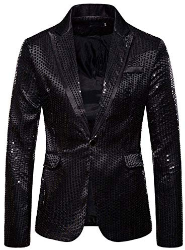 Wenlzhnb Herren Anzugjacke mit Pailletten Glitzer Sakko Herren Weihnachten Silvesterparty Glänzende Pailletten Anzugjacke Glitzer Sakko Kostüm Faschingskostüme Männer