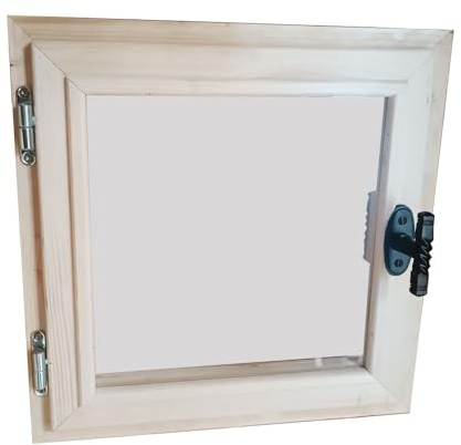 OwnSpa.eu Holzfenster für Sauna, Doppelverglasung, 40 × 40 cm, zum Öffnen, mit Griff abschließbar