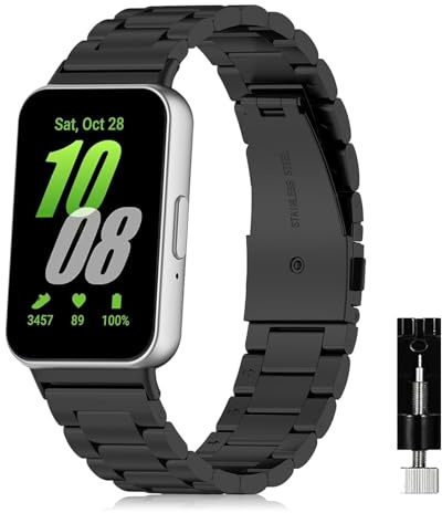 NicMool Metal Straps Compatible for Samsung Galaxy Fit 3, Men and Women Adjustable Stainless Steel Business Replacement Band Compatible for Samsung Galaxy Fit 3